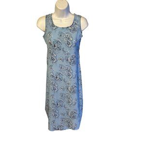 Swat blue and white floral sleeveless midi with belt dress size 10